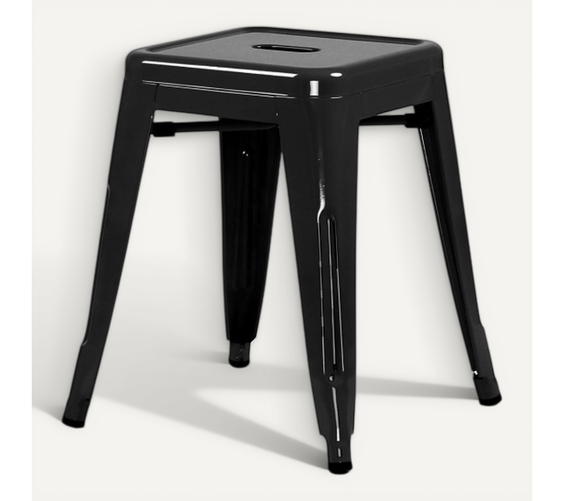 Tabouret En Métal Noir Brillant Style Industriel - Hauteur 46 Cm