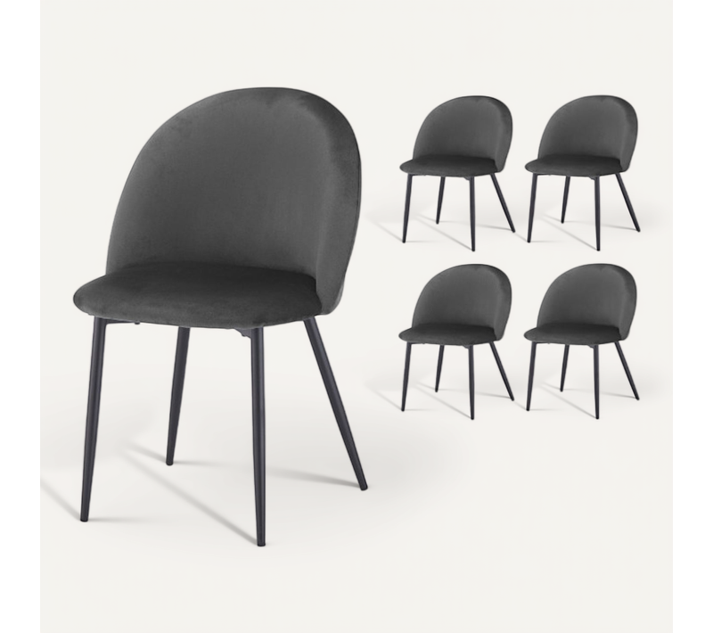 Lot De 4 Chaises Isalys En Tissu Velours Gris Foncé