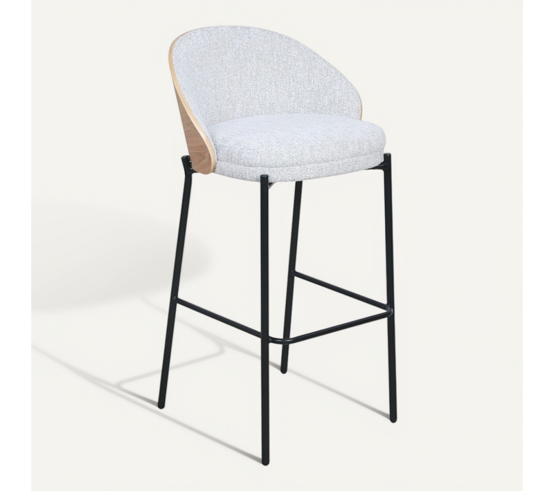 Tabouret De Bar Design Scandinave Cocoon – Hauteur D'assise 76 Cm – Bois Clair et Tissu Beige – Assi