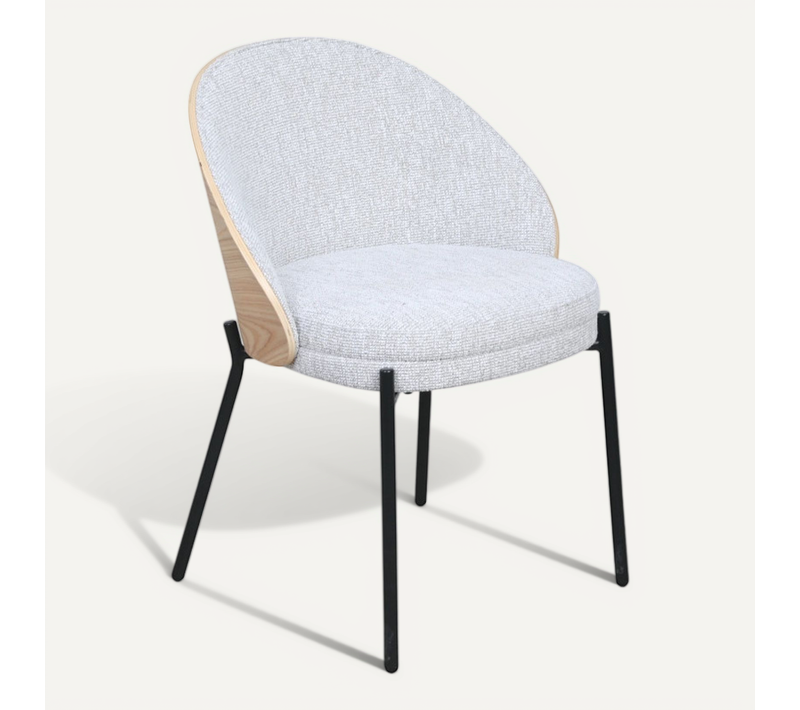 Chaise De Salle à Manger Cocoon – Bois Clair et Tissu Beige – Assise Rembourrée Avec Dossier