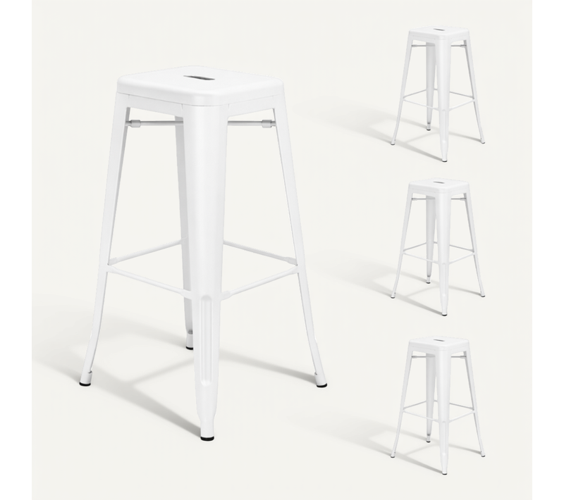 Lot De 4 Tabourets De Bar En Métal Blanc Mat Style Industriel - Hauteur 76 Cm