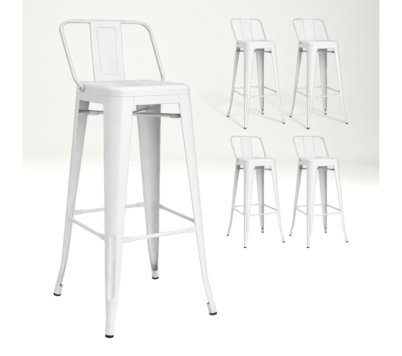 Lot De 4 Tabourets De Bar En Métal Blanc Mat Style Industriel - Avec Dossier - Hauteur 76 Cm
