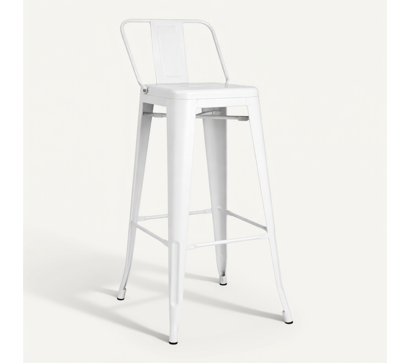 Tabouret De Bar En Métal Blanc Mat Style Industriel - Avec Dossier - Hauteur 76 Cm
