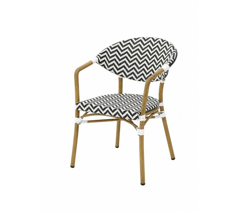Fauteuil Bistrot Extérieur Intérieur Empilable – Structure Aluminium Aspect Bambou – Tressage Texti