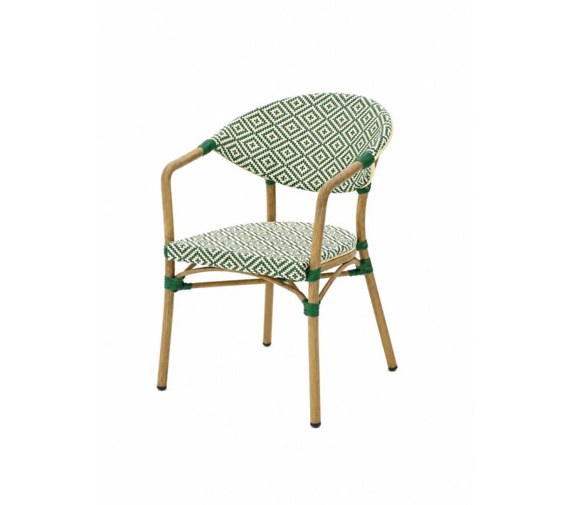 Fauteuil Bistrot Extérieur Intérieur Empilable – Structure Aluminium Aspect Bambou – Tressage Texti