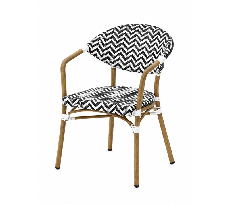 Fauteuil Bistrot Noir Extérieur Intérieur Empilable – Structure Aluminium Aspect Bambou – Tressage