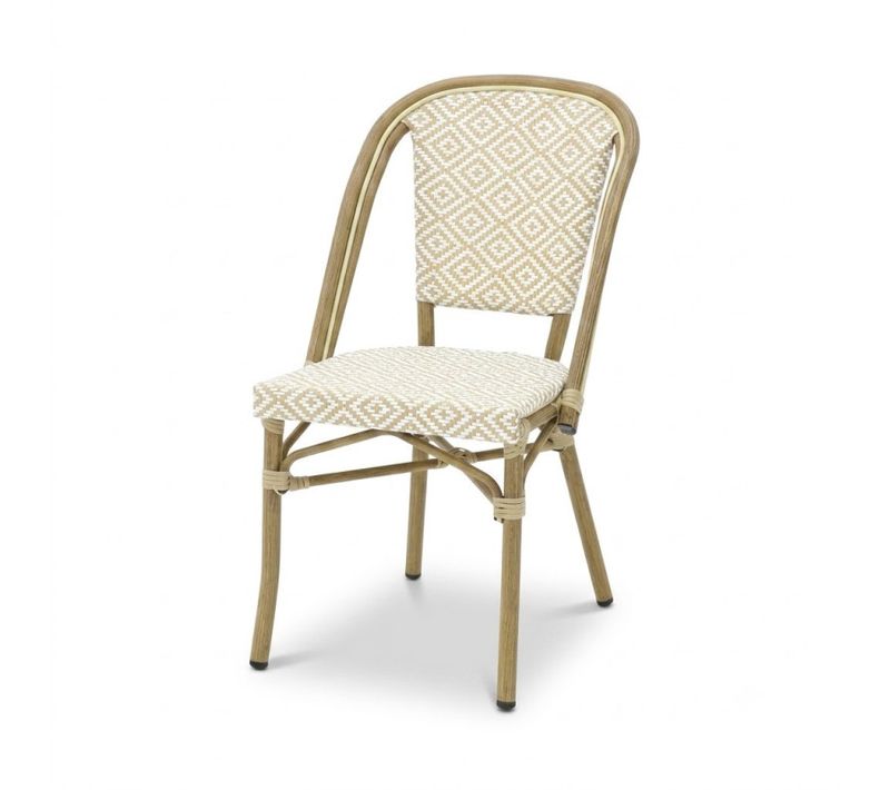 Chaise Brasserie Extérieur Terrasse De Café En Aluminium Et Textilène Tressé En Beige Et Blanc