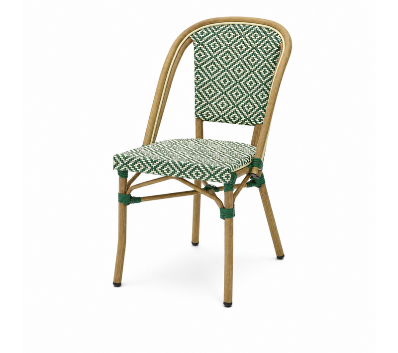 Chaise Brasserie Extérieur Terrasse De Café En Aluminium Et Textilène Tressé En Vert Et Blanc