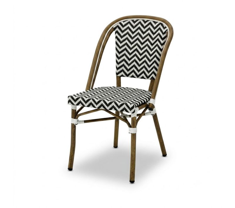 Chaise Brasserie Extérieur Terrasse De Café En Aluminium Et Textilène Tressé En Noir Et Blanc