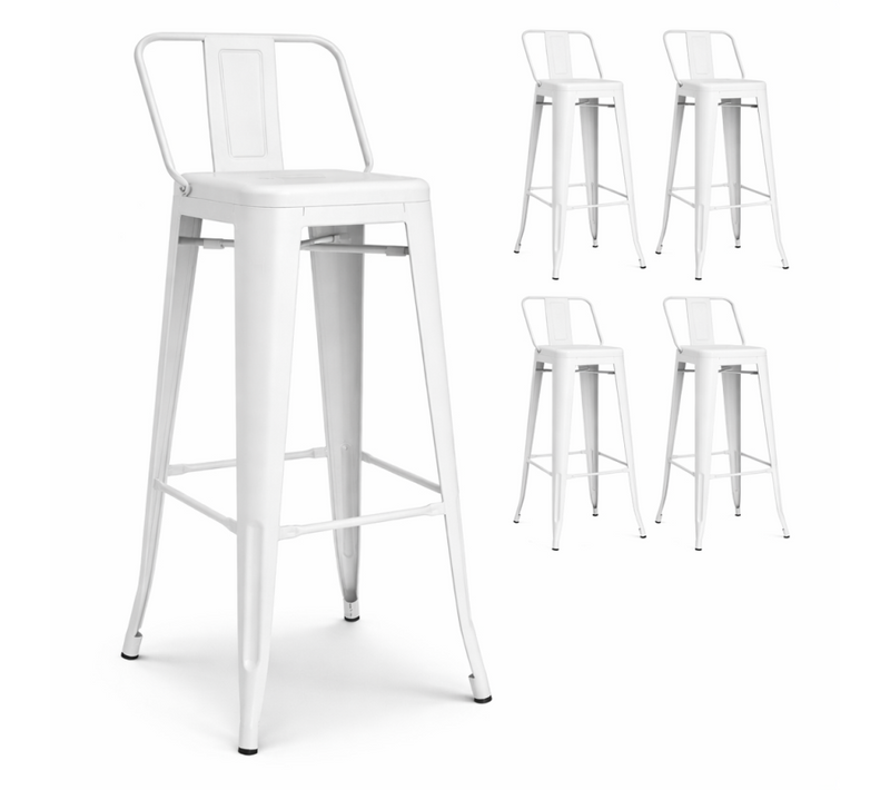 Lot De 4 Tabourets De Bar En Métal Blanc Mat Style Industriel - Avec Dossier - Hauteur 66 Cm