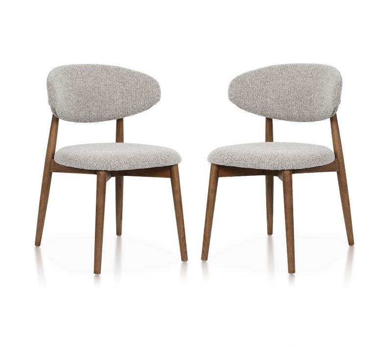 Lot De 2 Chaises Skandi Couleur Noyer Et Assise En Tissu Chiné