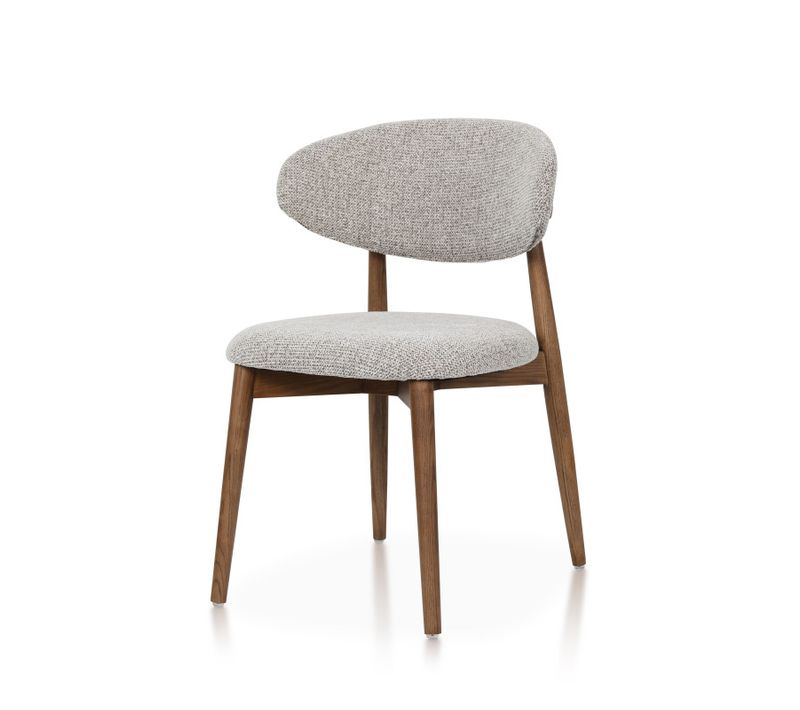 Chaise Skandi En Bois Massif Aspect Noyer Et Assise En Tissu Chiné