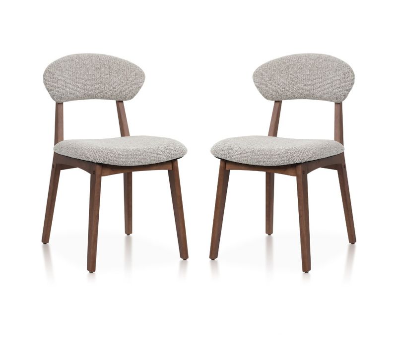 Lot De 2 Chaises Lina En Bois Aspect Noyer Et Tissu Chiné Rembourré