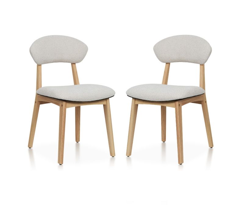 Lot De 2 Chaises Lina En Bois Naturel D'hévéa Et Tissu Chiné Rembourré