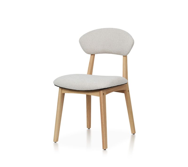 Chaise Lina En Bois Naturel D'hévéa Et Tissu Beige Chiné Rembourré