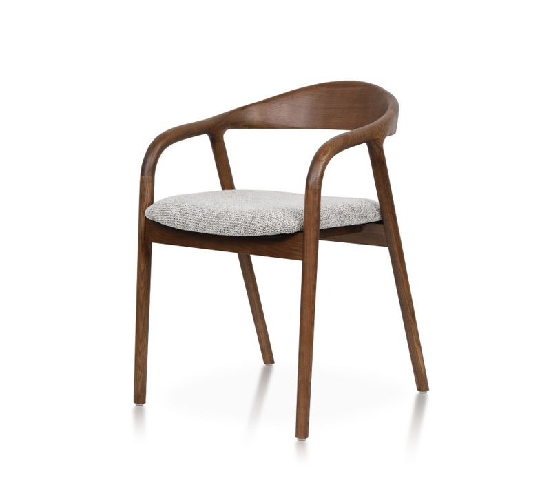 Chaise Salle À Manger Bois De Frêne Et Tissu Brun Avec Accoudoirs, Rembourrée