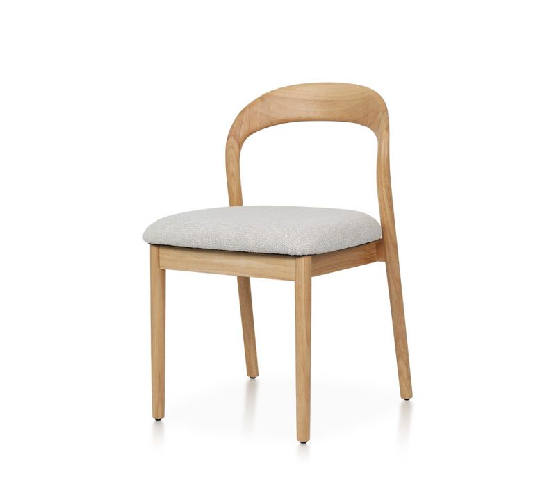 Chaise Elena En Bois D'hévéa Et Tissu Chiné Rembourré Beige