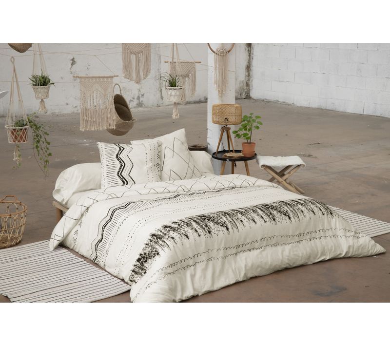 Parure De Lit 260 X 240 Cm + 2 Taies D’oreiller 63 X 63 Cm – Coton 57 Fils – Motif Berbère