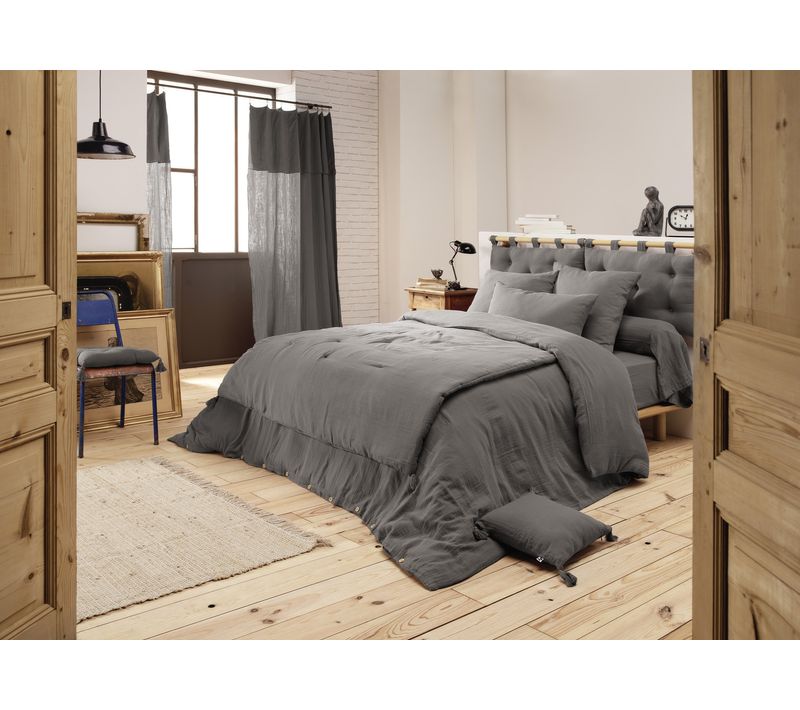 Housse De Couette 260 X 240 Cm – Double Gaze De Coton – Gaïa Granit