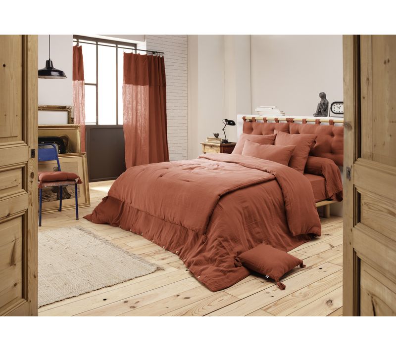 Housse De Couette 260 X 240 Cm – Double Gaze De Coton – Gaïa Terracotta