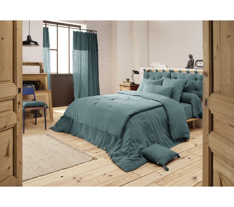 Housse De Couette 260 X 240 Cm – Double Gaze De Coton – Gaïa Bleu Canard