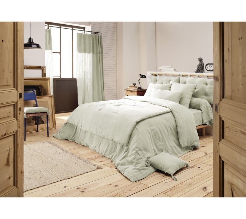 Housse De Couette Double Gaze De Coton 260 X 240 Cm – Gaïa Vert D’eau