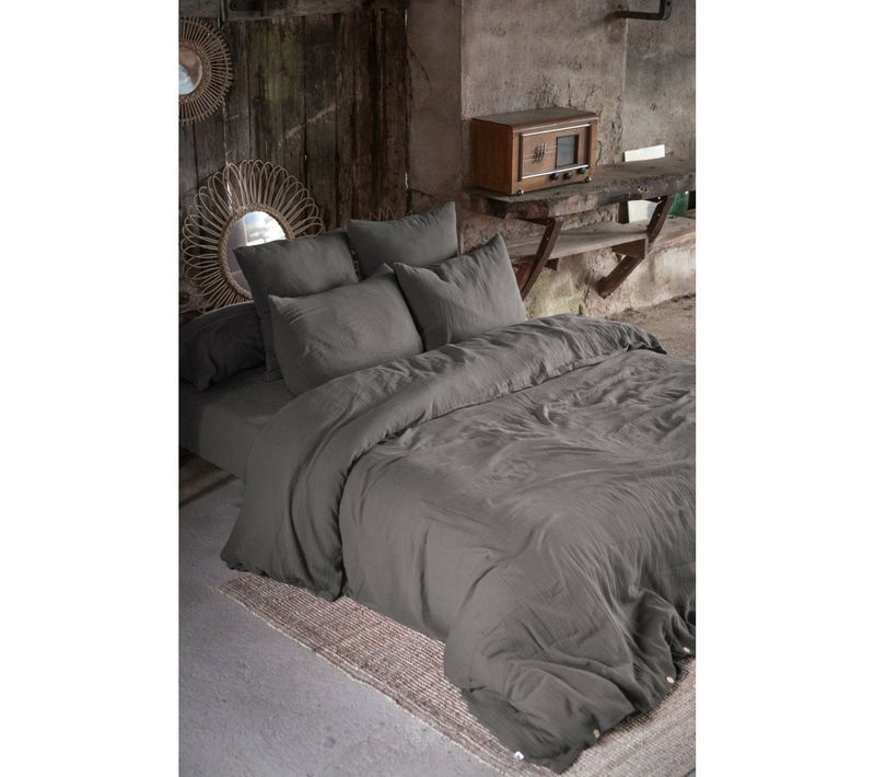 Housse De Couette 240 X 220 Cm – Double Gaze De Coton Luxe - Granit