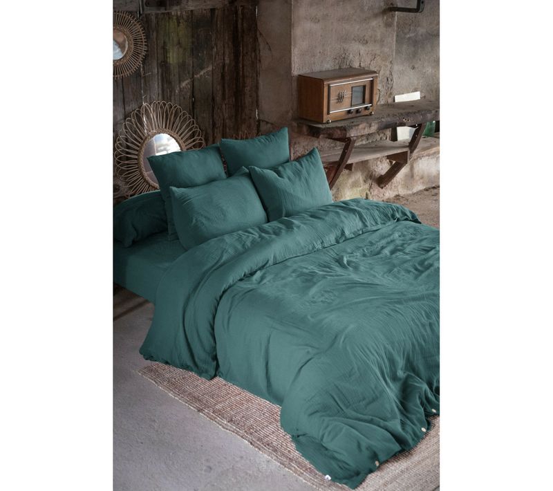 Housse De Couette 240 X 220 Cm – Double Gaze De Coton Luxe - Bleu Canard