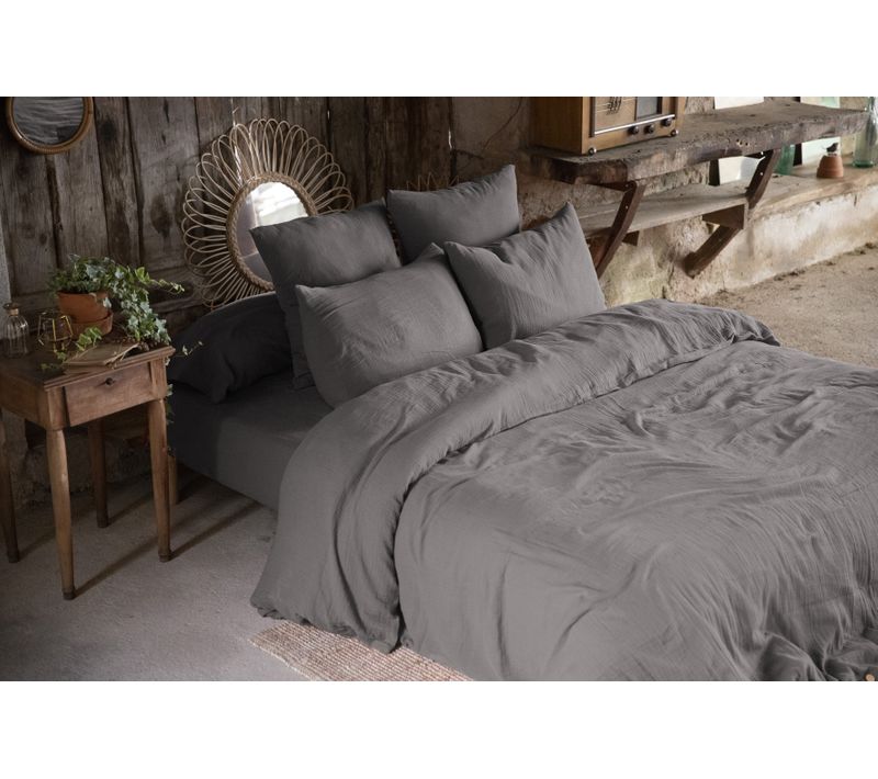 Pack Parure De Lit En Gaze De Coton 260 X 240 Cm + Drap Housse 160x200 Cm + 2 Taies 60x60 Cm -