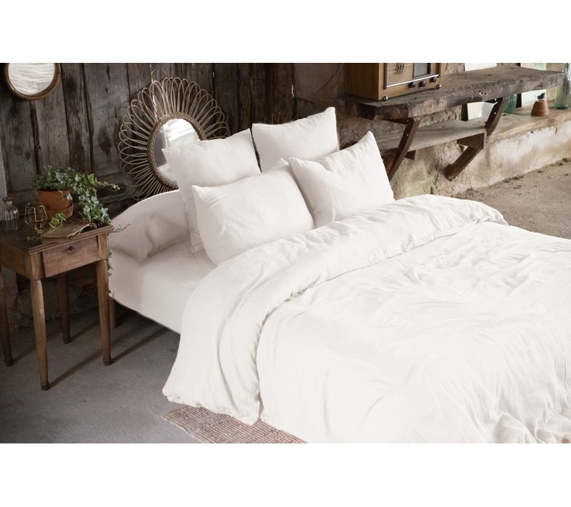 Pack Gaze De Coton Parure De Couette 260 X 240 Cm + Drap Housse 160x200 + 2 Taies 50x70 - Blanc