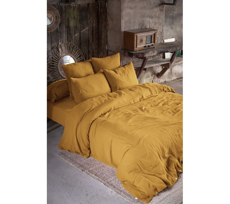 Pack Gaze De Coton — Parure De Couette 220 × 240 Cm + Drap Housse 140×190 + 2 Taies 60x60 - Safran