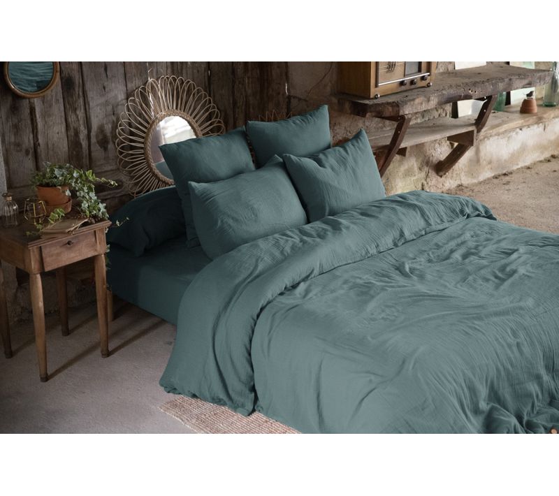 Pack Complet En Gaze De Coton 240 X 220 Cm + Drap Housse 140 X 190 Cm + 2 Taies 60 X 60 Cm Canard