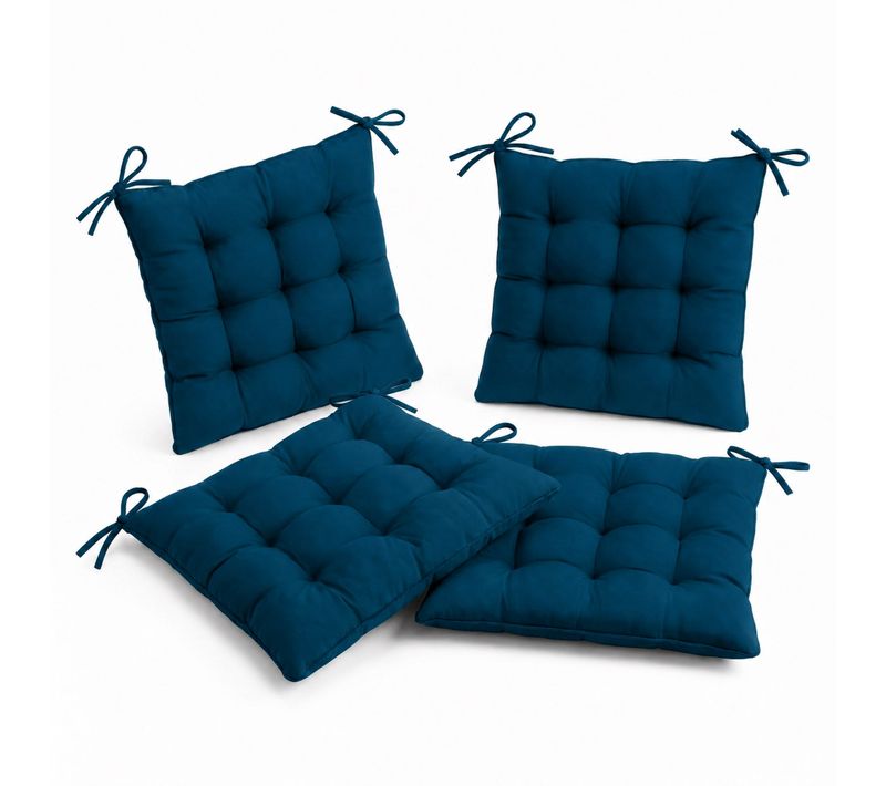 Lot De 4 Galettes De Chaise En Polyester 40 X 40 Cm Bleu Petrole