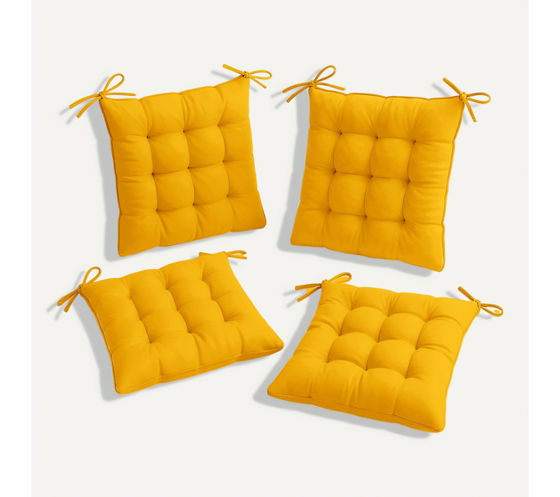 Lot De 4 Galettes De Chaise En Polyester 40 X 40 Cm Jaune