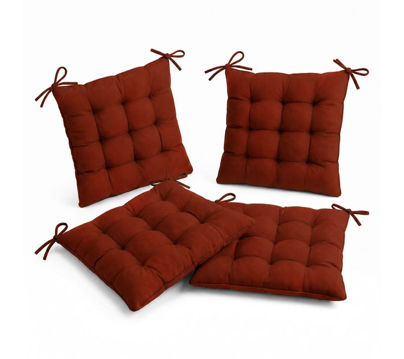 Lot De 4 Galettes De Chaise En Polyester 40 X 40 Cm Terracotta