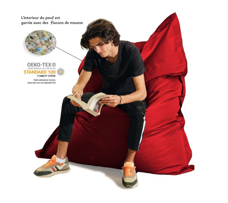 Pouf XXL Intérieur Extérieur Déhoussable En Tissu Rouge 140x180cm