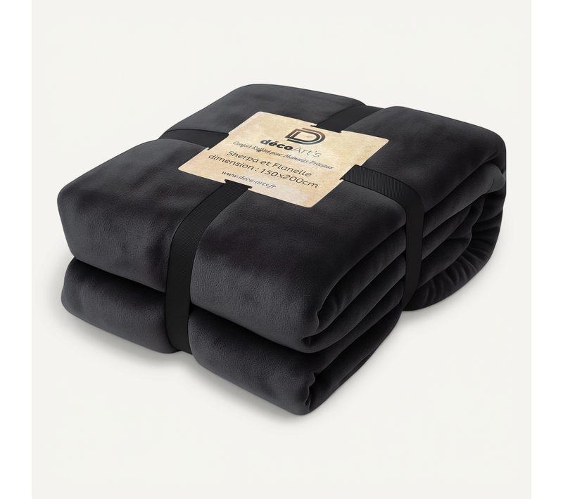 Plaid En Sherpa Flanelle 480 Gsm 150x200 Gris Anthracite
