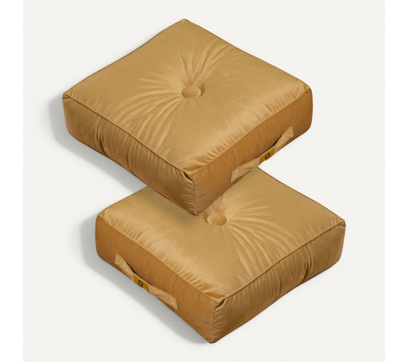 Pouf En Velours 40 X 40 X 14 Cm Ensemble De 2 - Beige