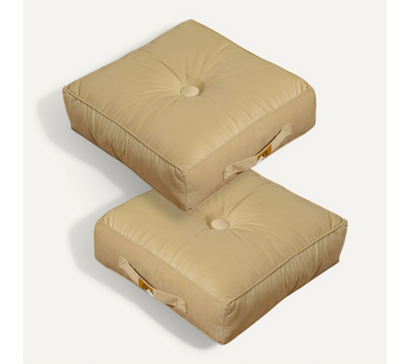 Pouf En Velours 40 X 40 X 14 Cm Ensemble De 2 - Crème
