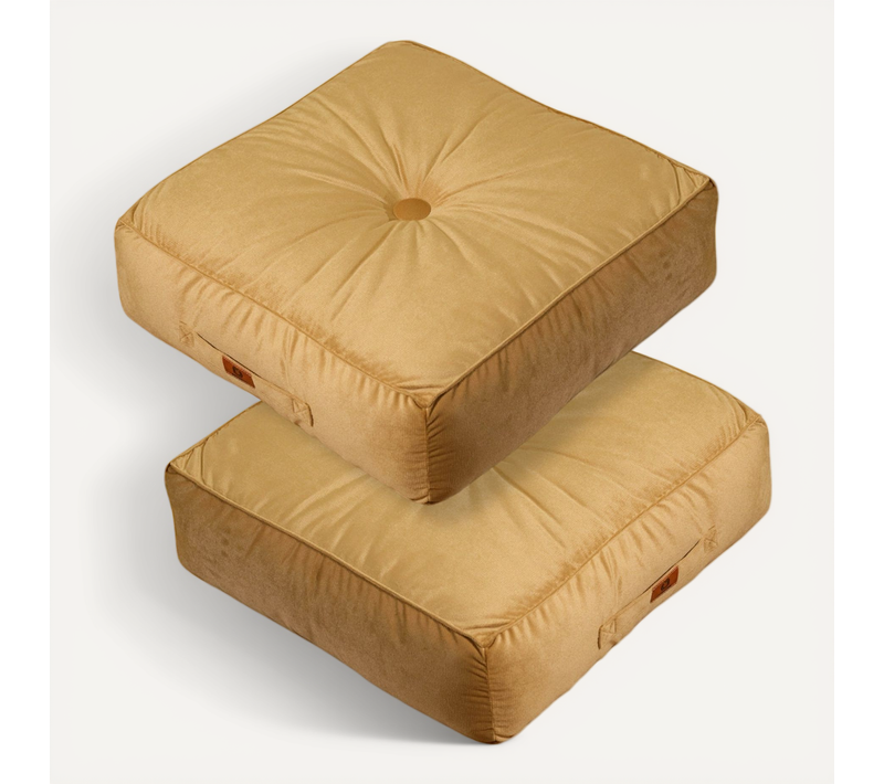Pouf En Velours 50 X 50 X 14 Cm Ensemble De 2 - Beige
