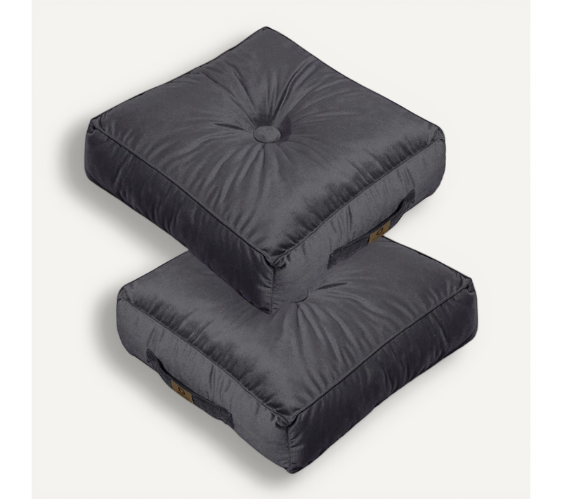 Pouf En Velours 50 X 50 X 14 Cm Ensemble De 2 - Gris Foncé