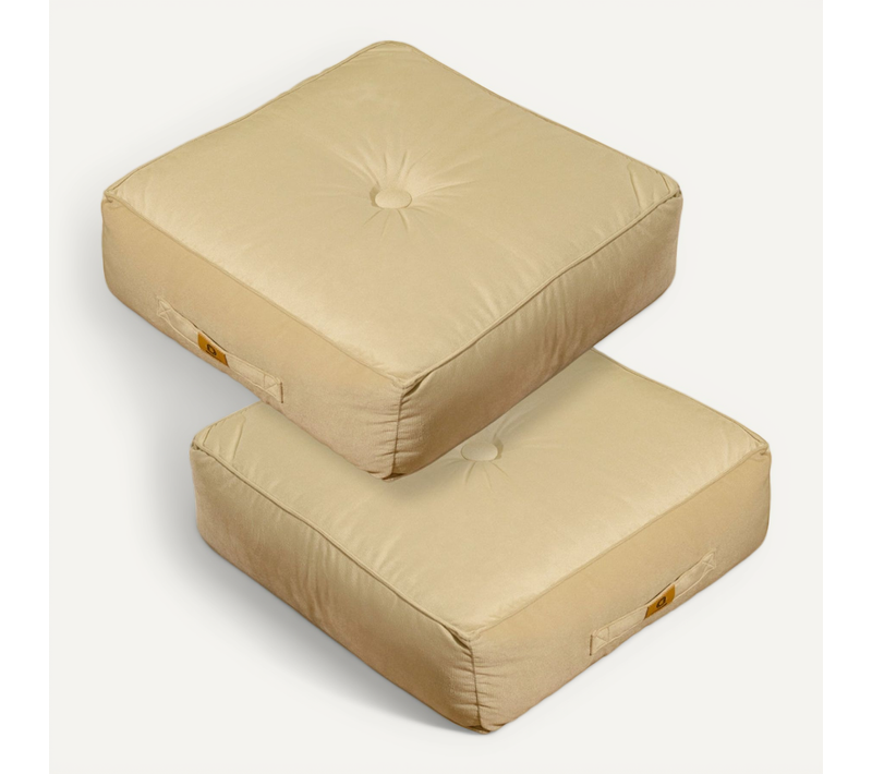 Pouf En Velours 50 X 50 X 14 Cm Ensemble De 2 - Crème