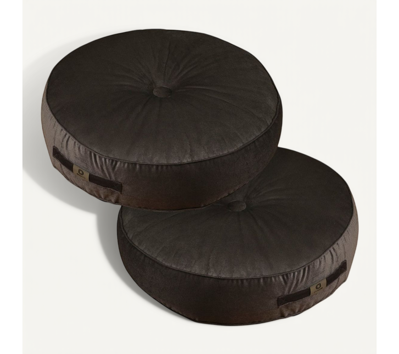 Pouf En Velours Diamètre 50 Ensemble De 2 - Gris Foncé