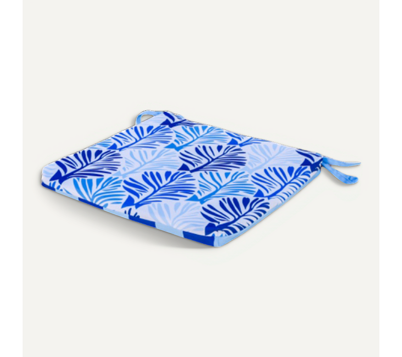 Lot De 4 Galettes De Chaise Motif Feuillage Bleu 35x35 Cm