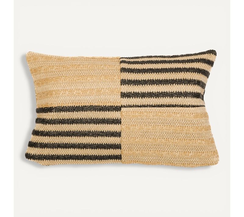 Coussin Effet Raphia - Bi-colore À Rayures - Rectangle - 50x30cm