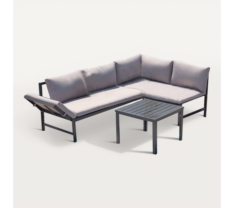 Katea - Salon De Jardin Bas Avec Canapé Inclinable Gris Foncé