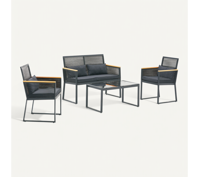 Mihata Salon Jardin Bas Noir Bois