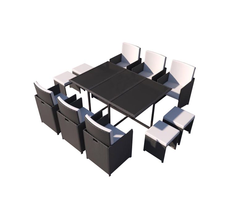 Florida - Salon De Jardin Résine Tressée Noir et Blanc 10 Places