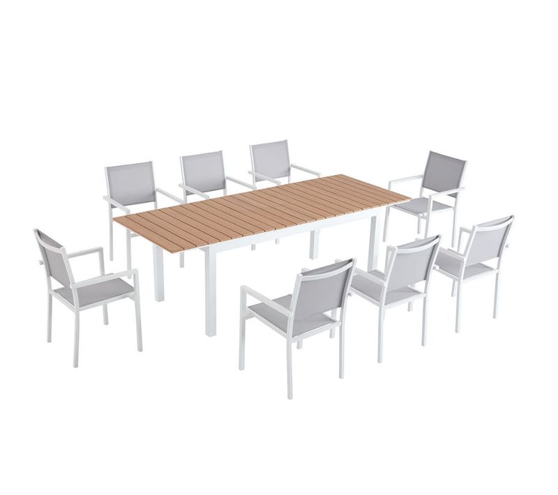 Salon De Jardin Table Extensible 8 Places En Aluminium Madeira - Gris et Bois Clair