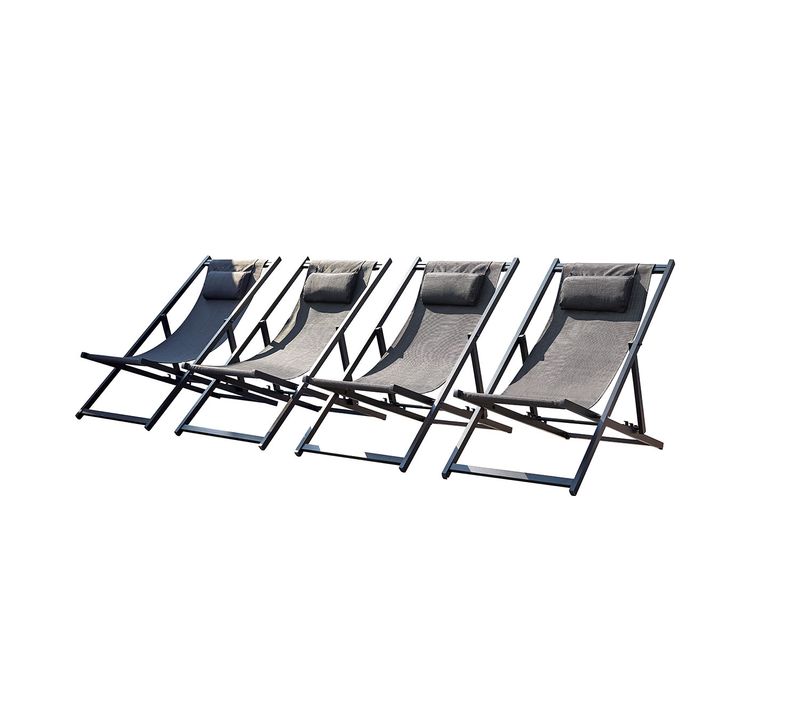 Tevata, Lot De 4 Transats Alu Gris